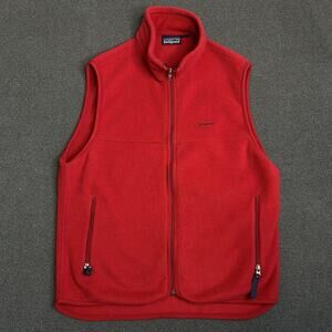 VTG Patagonia Fleece Vest Mens Medium Red Full Zip Pockets Hiking Outdoor USA